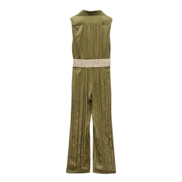 ZARA | Olive Green | SATIN EFFECT JUMPSUIT WITH BELT - Picture 3 of 12